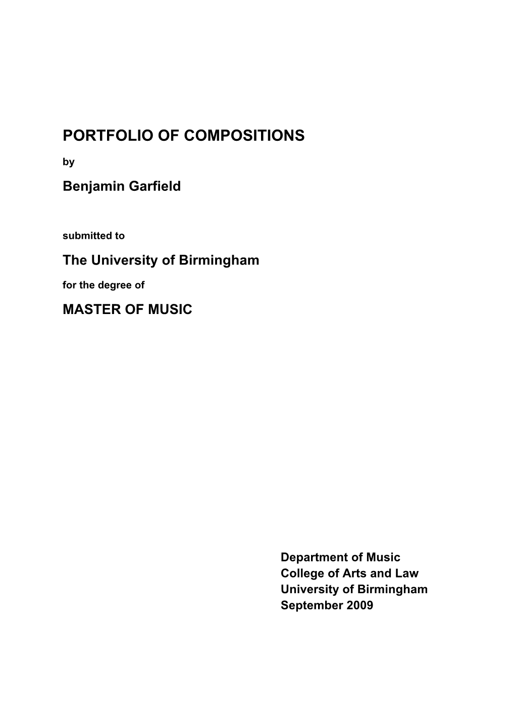 PORTFOLIO of COMPOSITIONS by Benjamin Garfield