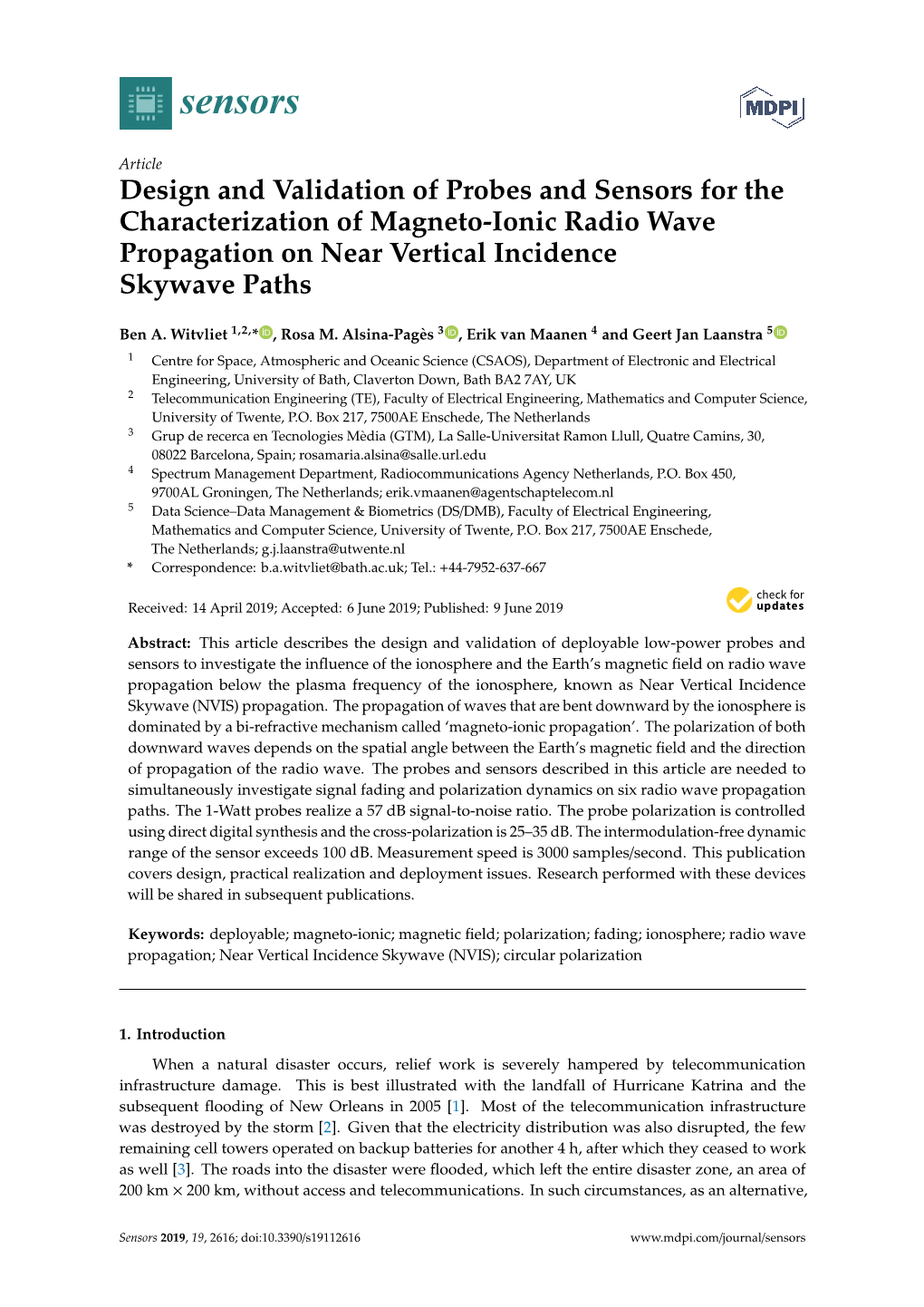 Design and Validation of Probes and Sensors for the Characterization of Magneto-Ionic Radio Wave Propagation on Near Vertical Incidence Skywave Paths
