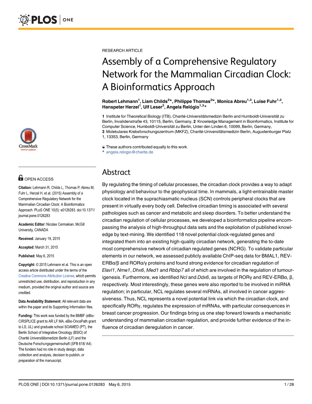 Assembly of a Comprehensive Regulatory Network for the Mammalian Circadian Clock: a Bioinformatics Approach