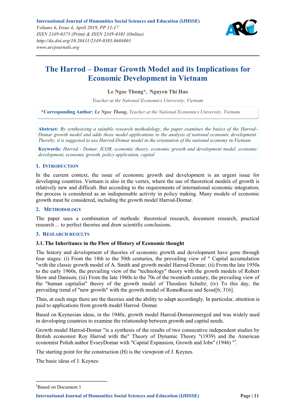 The Harrod – Domar Growth Model and Its Implications for Economic Development in Vietnam