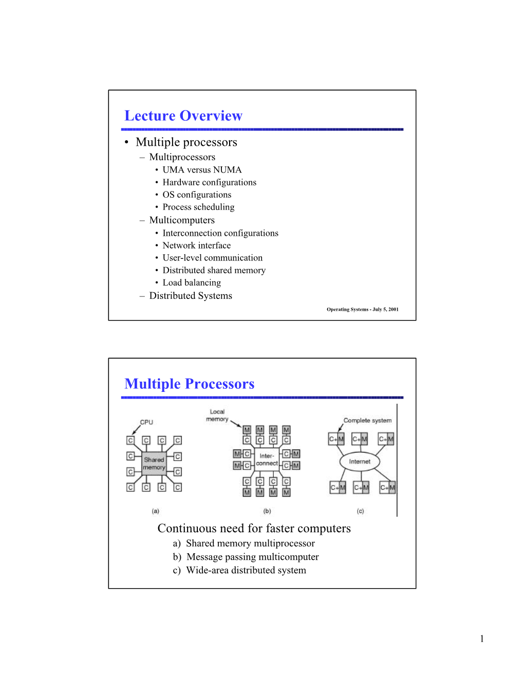 Lecture Overview Multiple Processors