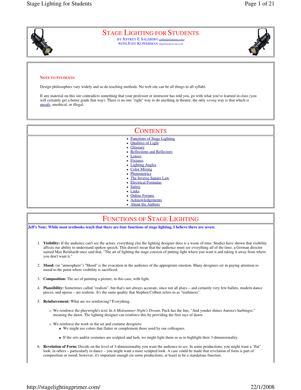 Stage Lighting for Students Page 1 of 21