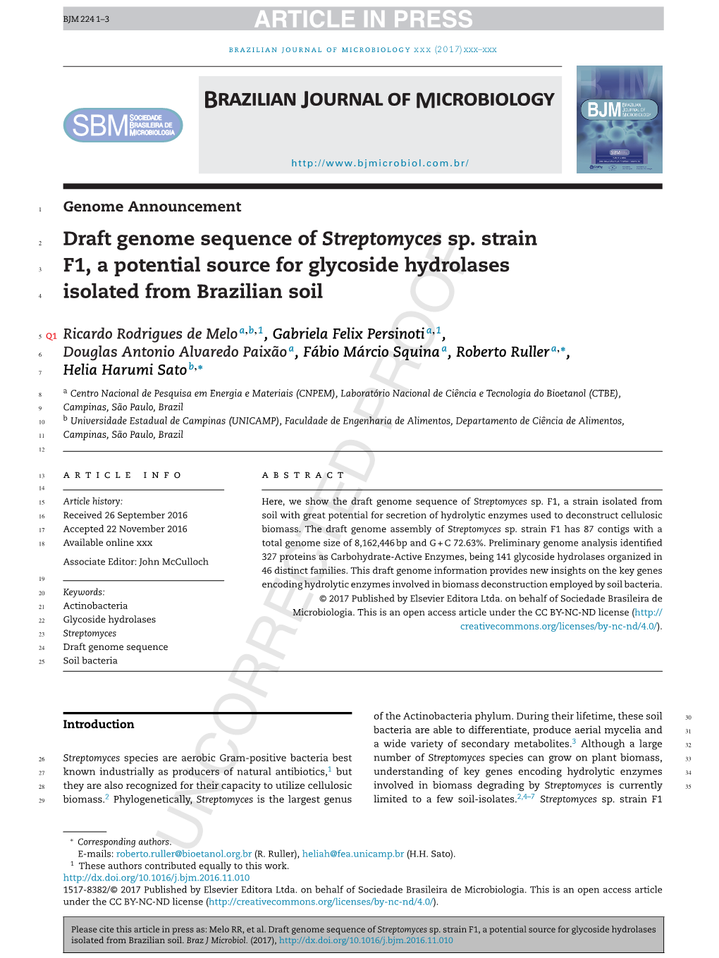 Draft Genome Sequence of Streptomyces Sp. Strain F1, a Potential Source for Glycoside Hydrolases