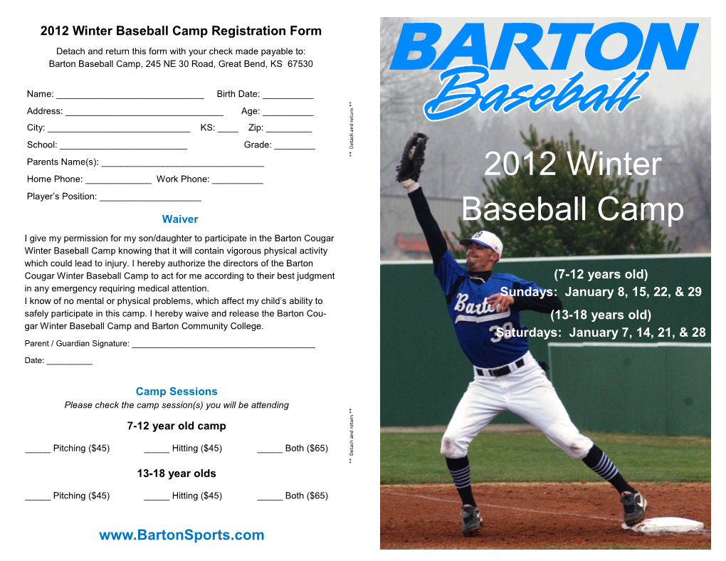 2012 Winter Baseball Camp Registration Form