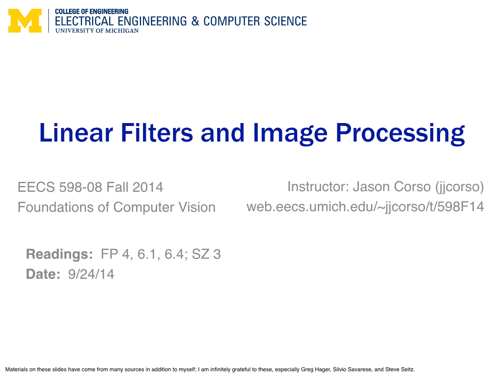 Linear Filters and Image Processing