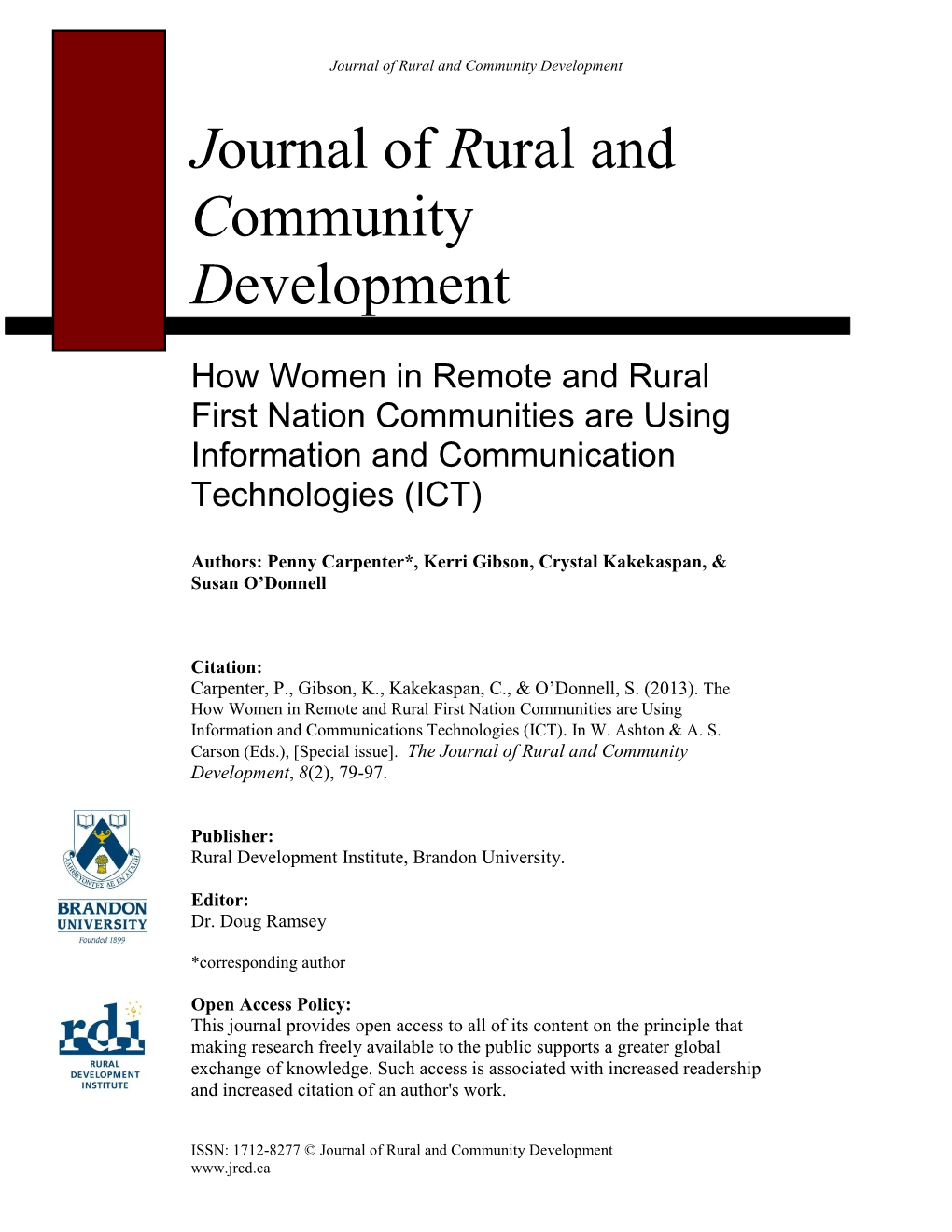 How Women in Remote and Rural First Nation Communities Are Using Information and Communication Technologies (ICT)
