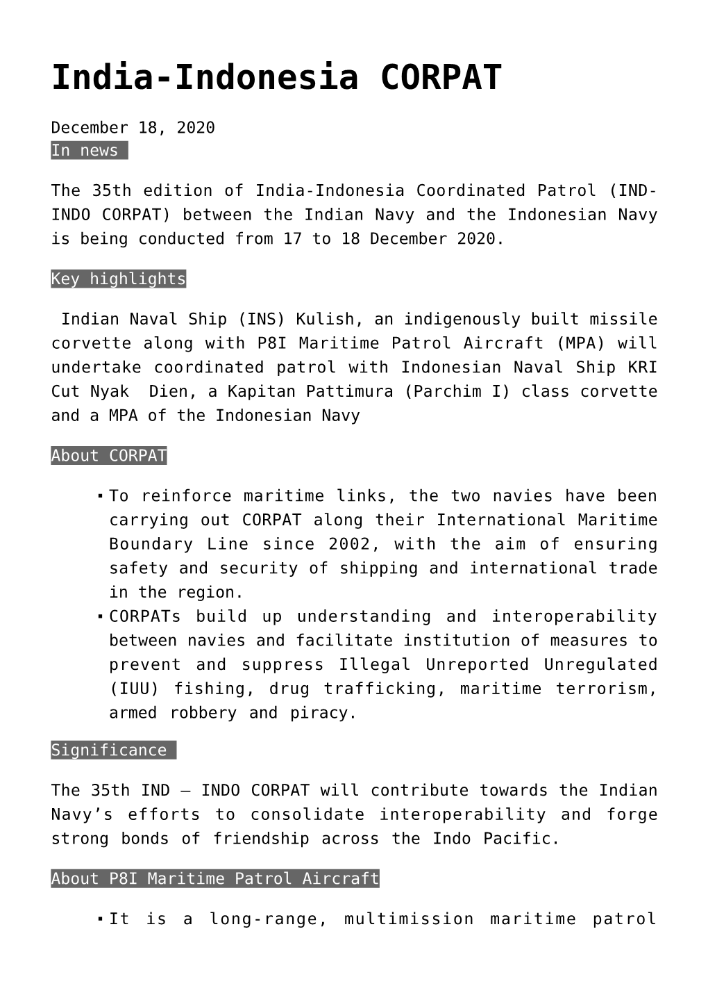 India-Indonesia CORPAT