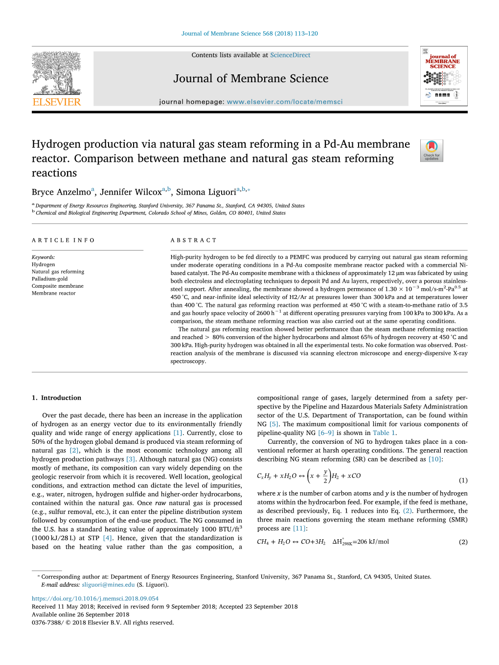 Hydrogen Production Via Natural Gas Steam Reforming in a Pd-Au Membrane Reactor