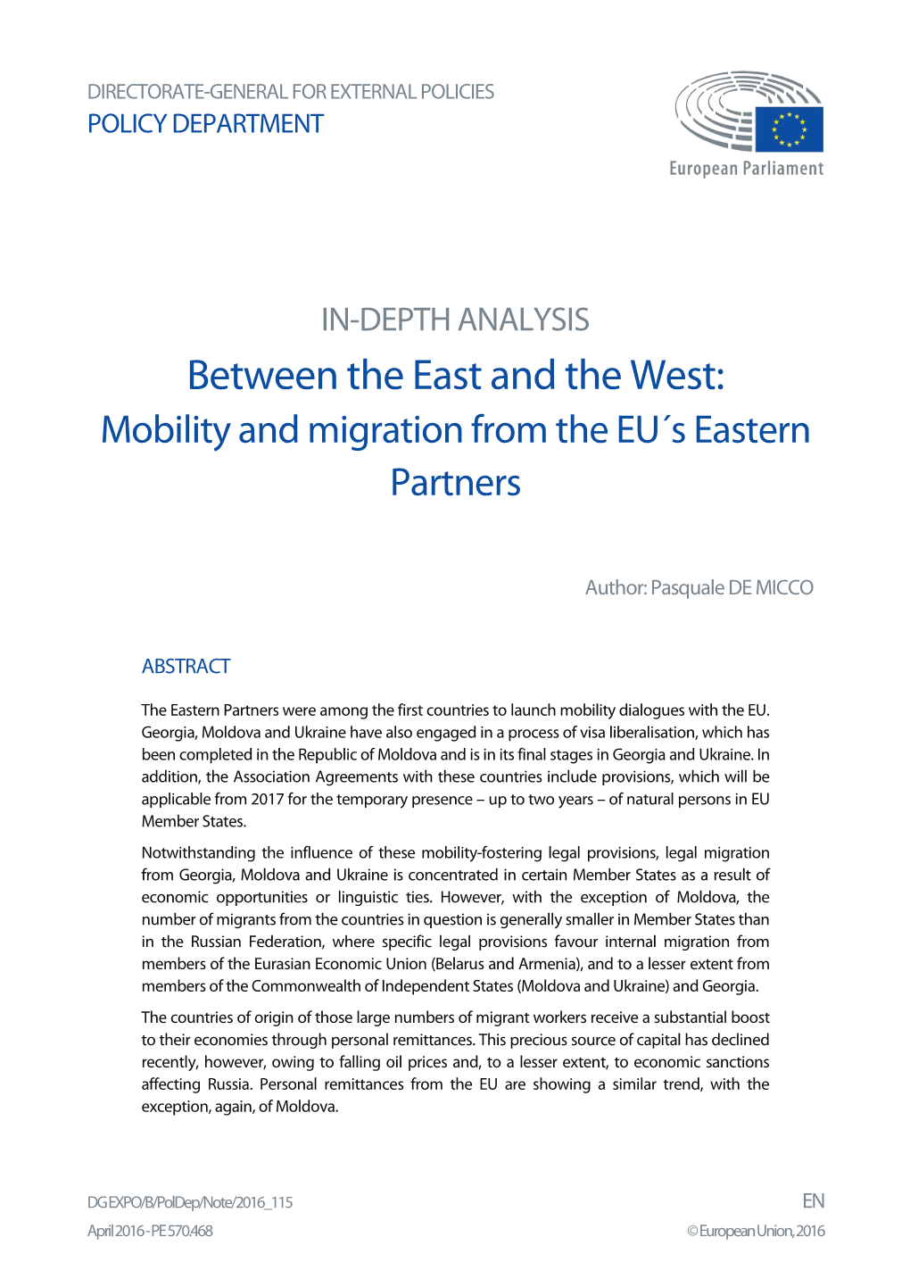 Between the East and the West: Mobility and Migration from the EU´S Eastern Partners