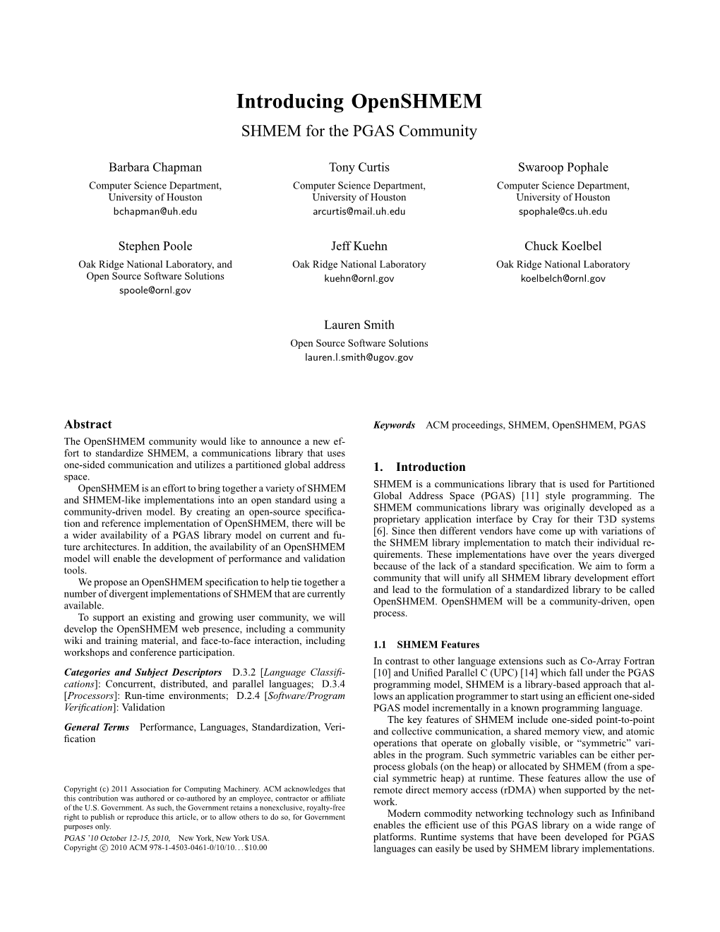 Introducing Openshmem, SHMEM for the PGAS Community