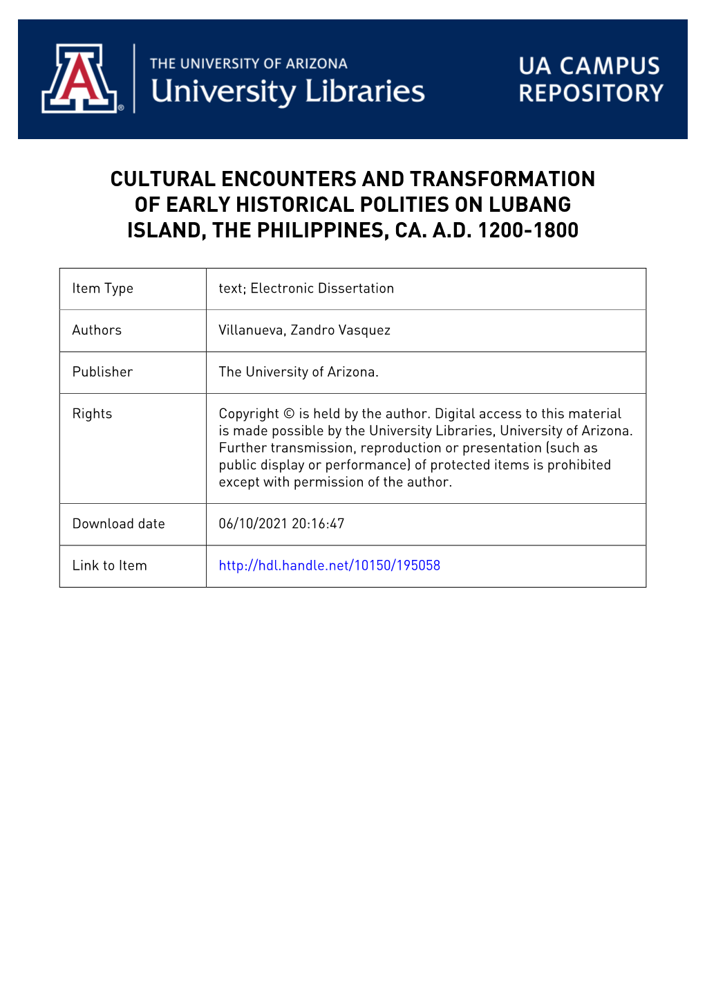 Cultural Encounters and Transformation of Early Historical Polities on Lubang Island, the Philippines, Ca