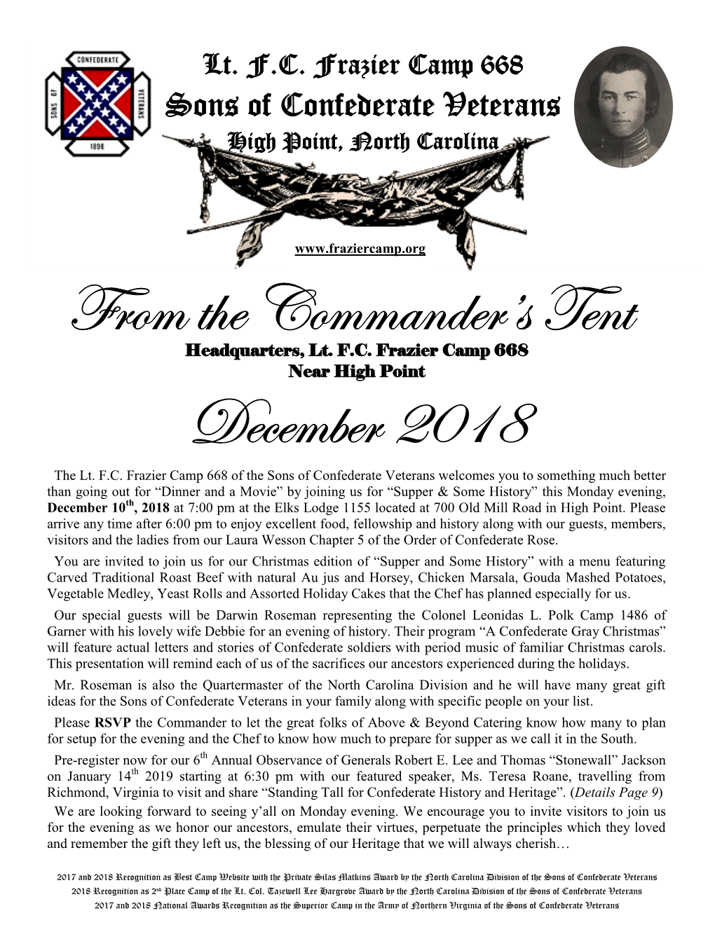 From the Commander's Tent December 2018