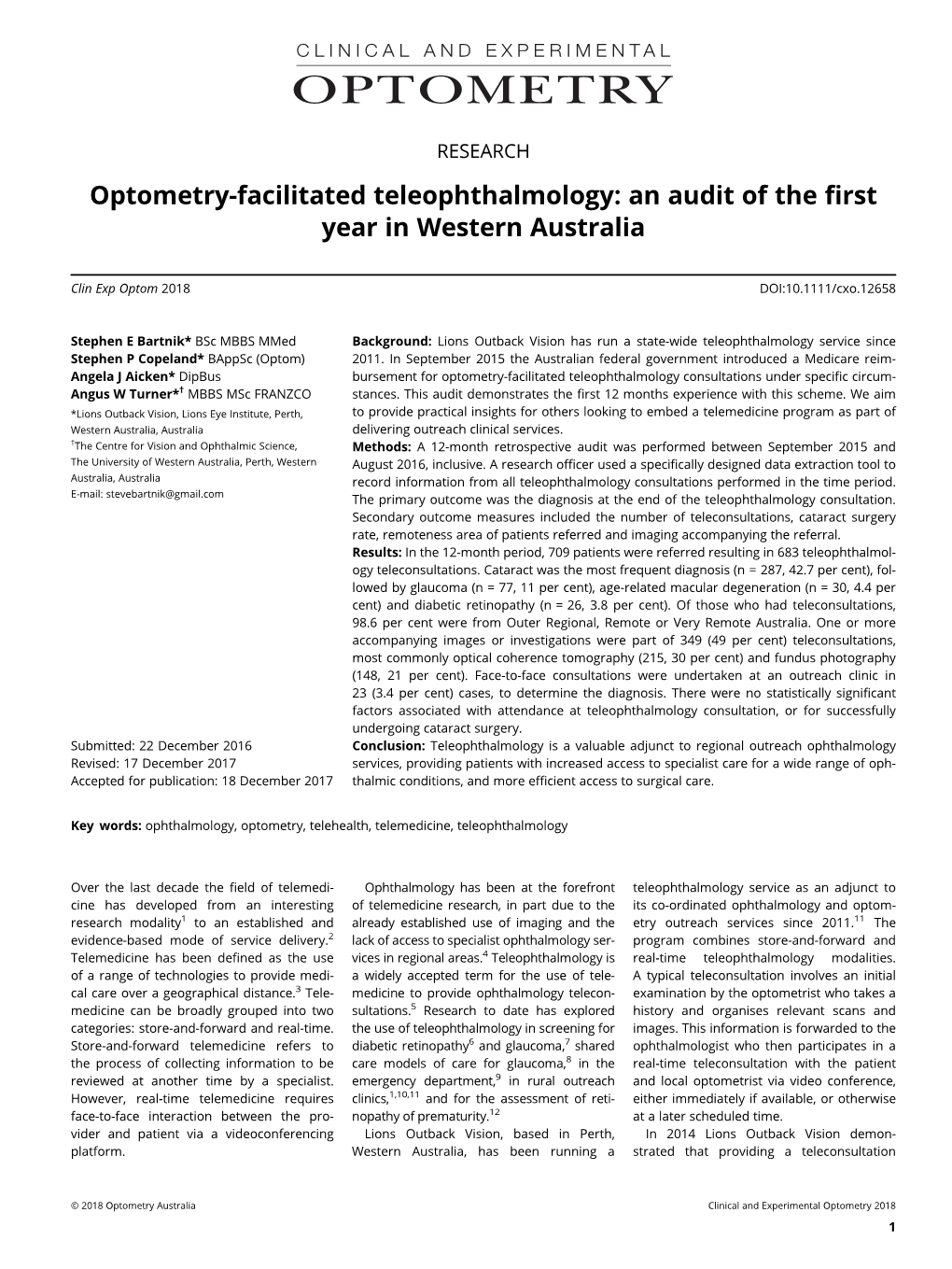 Optometry Facilitated Teleophthalmology: an Audit of the First Year in Western Australia