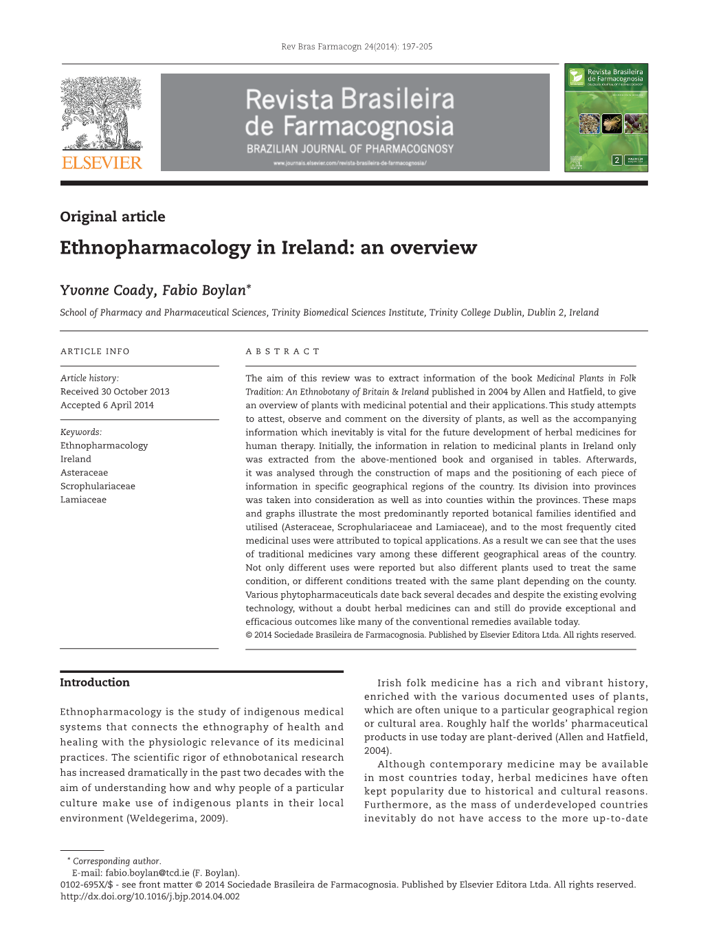 Ethnopharmacology in Ireland: an Overview