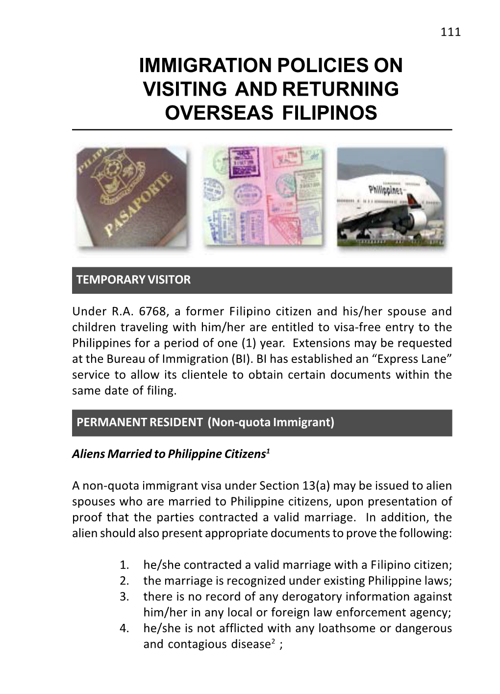 Immigration Policies on Visiting and Returning Overseas Filipinos