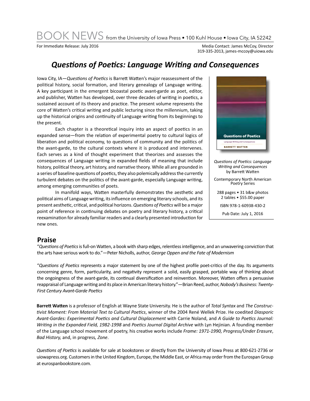 Questions of Poetics: Language Writing and Consequences