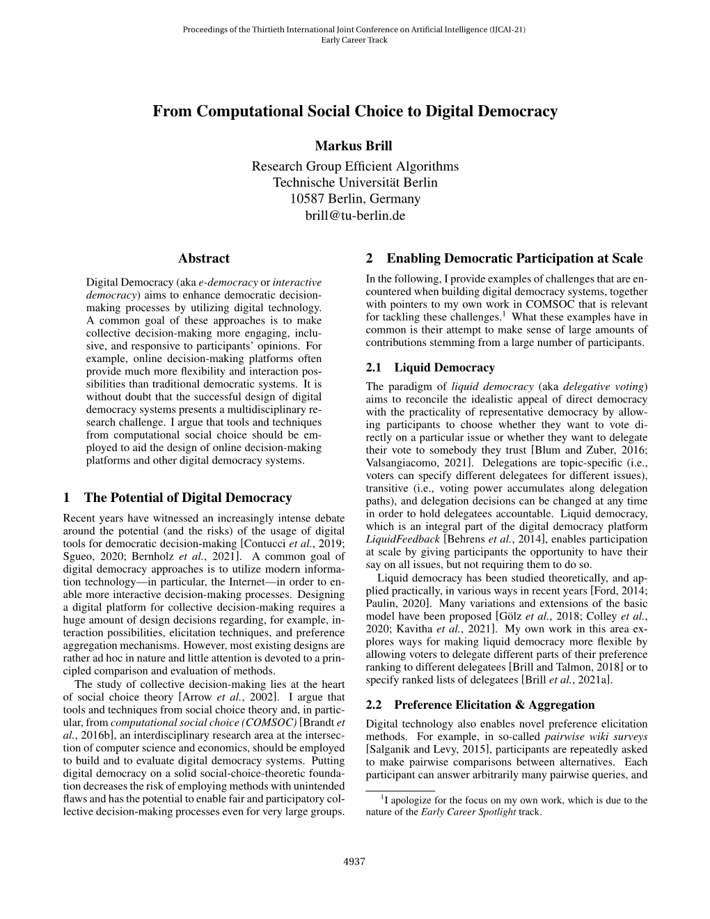 From Computational Social Choice to Digital Democracy