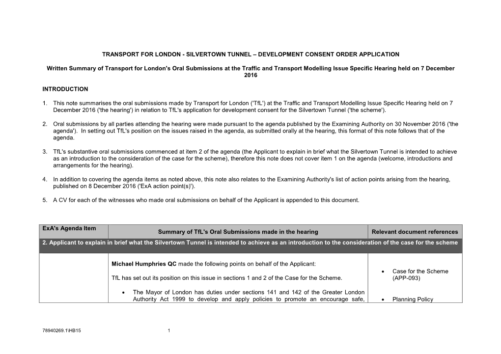 Transport for London - Silvertown Tunnel – Development Consent Order Application