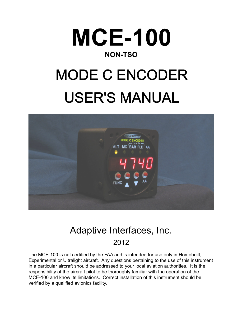 Mce-100 Non-Tso Mode C Encoder User's Manual