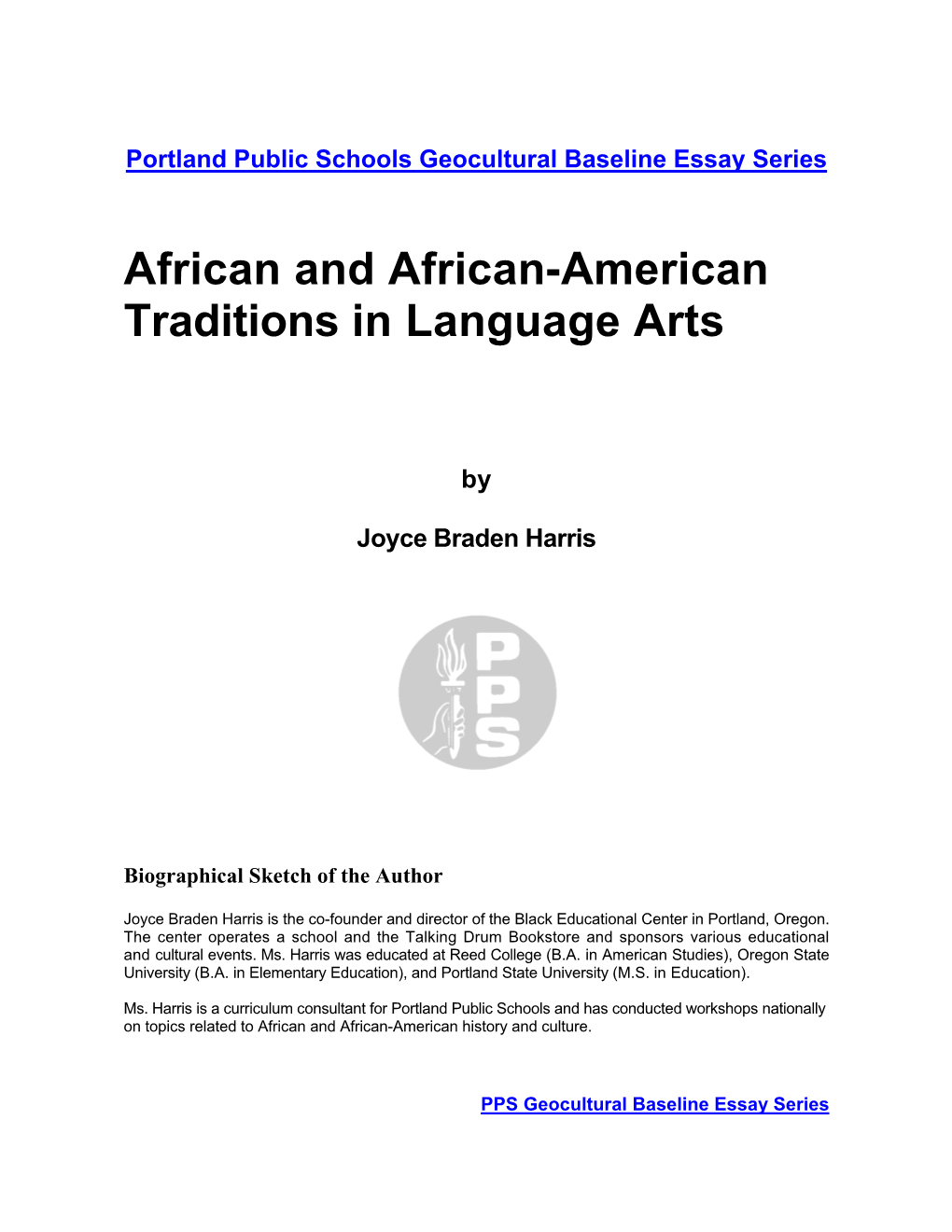 African and African-American Traditions in Language Arts