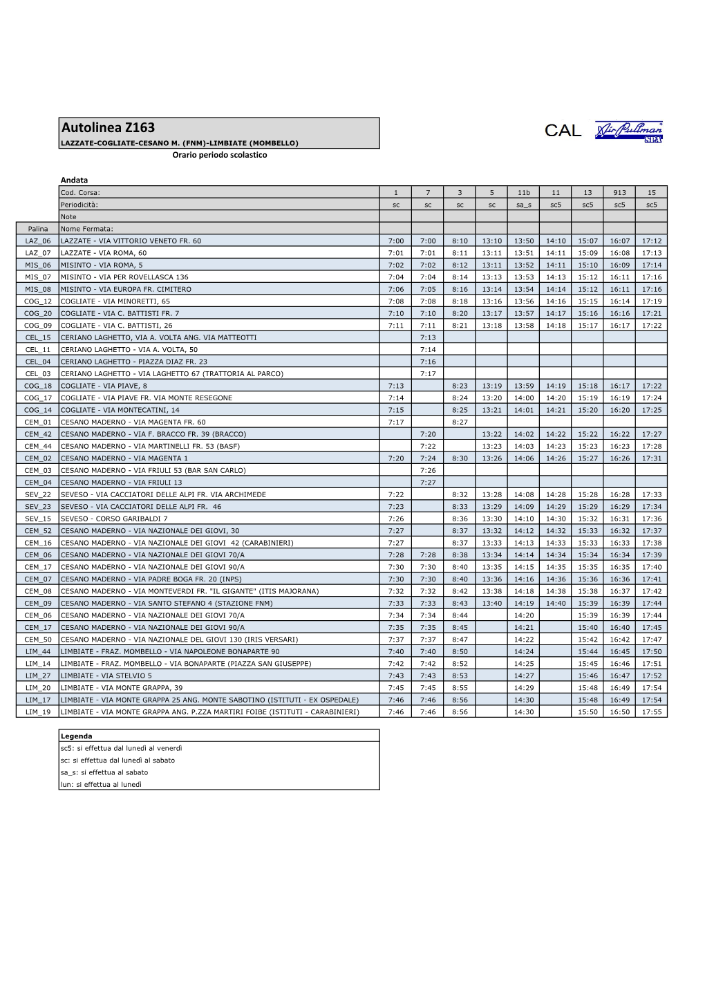 Autolinea Z163 LAZZATE-COGLIATE-CESANO M