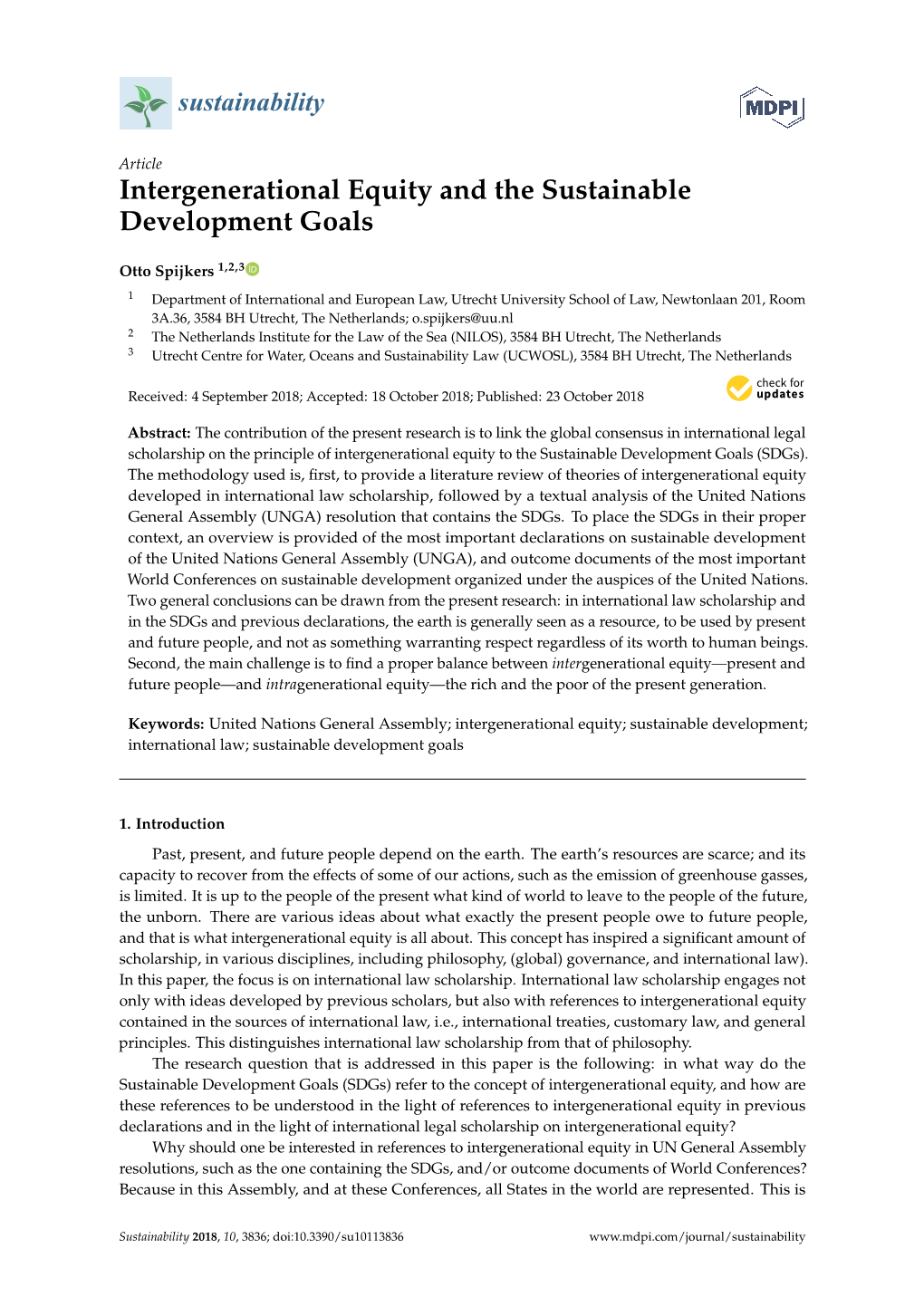 Intergenerational Equity and the Sustainable Development Goals