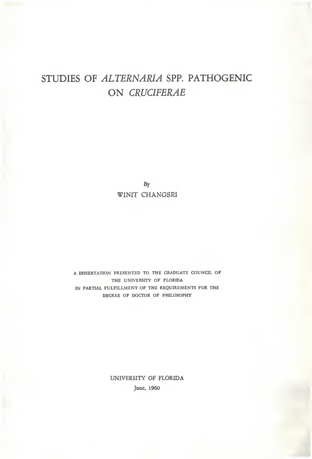Studies of Alternaria Spp Pathogenic on Cruciferae