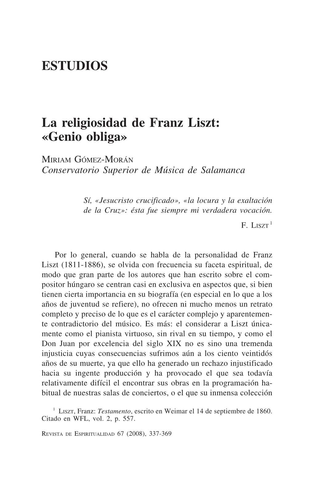 La Religiosidad De Franz Liszt -..::Revista De Espiritualidad