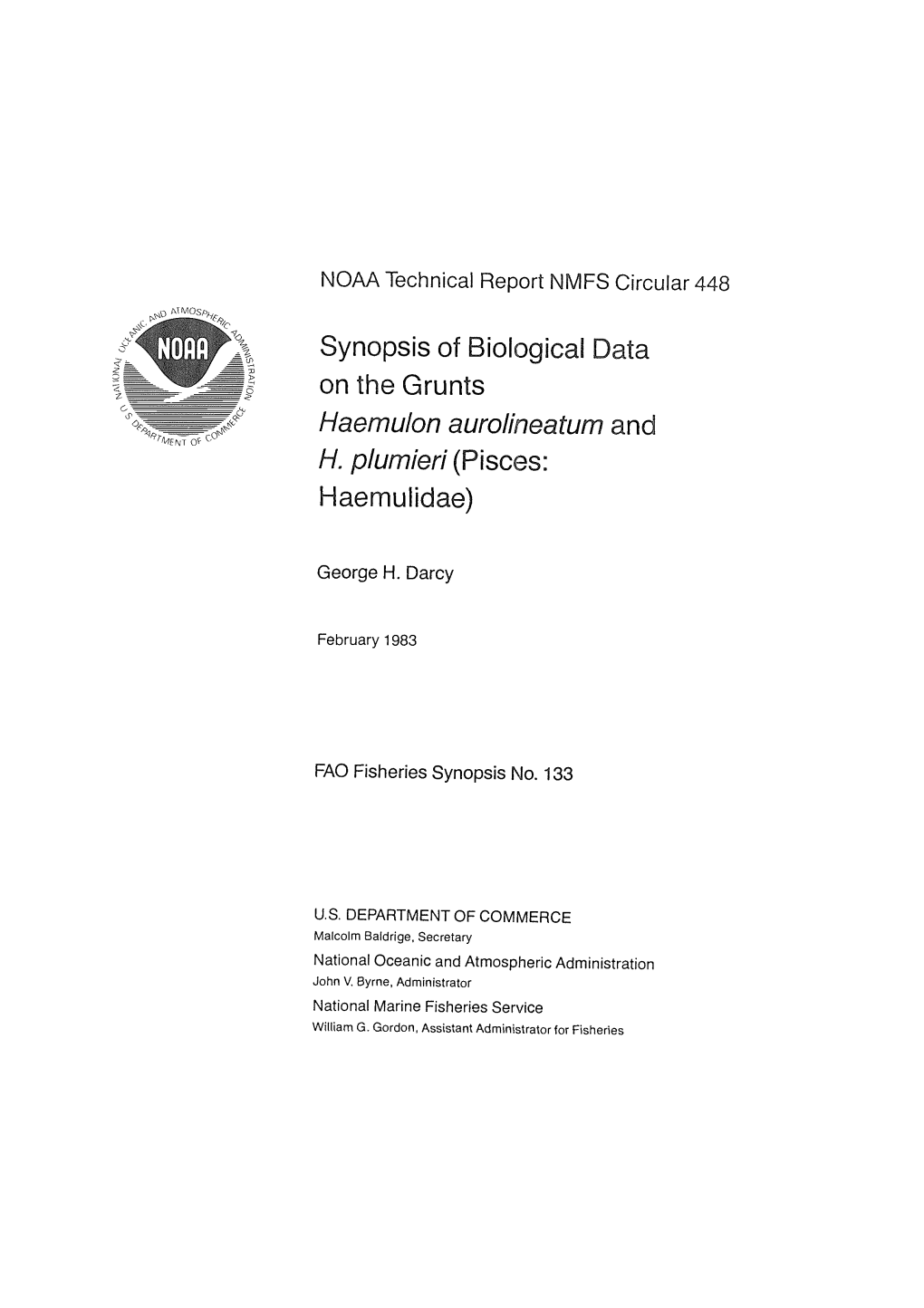 Synopsis of Biological Data on the Grunts Haemulon Aurolineatum And