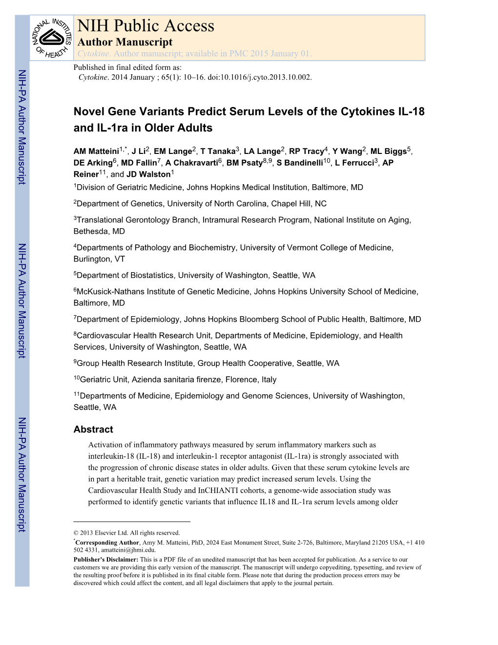 NIH Public Access Author Manuscript Cytokine