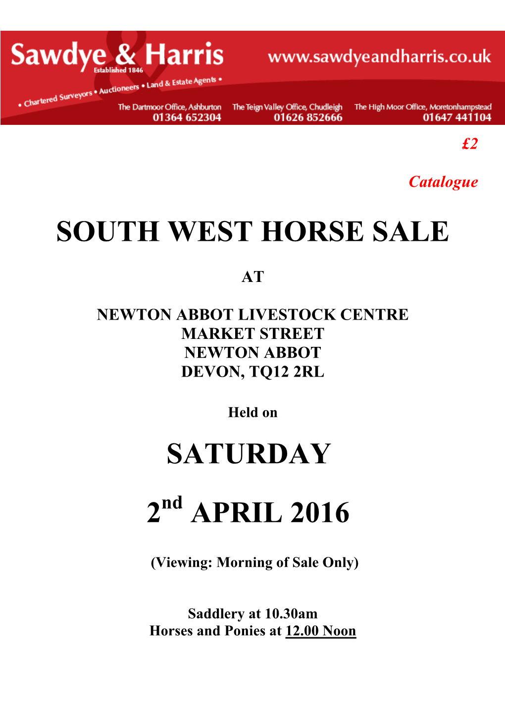 South West Horse Sale Saturday 2 April 2016