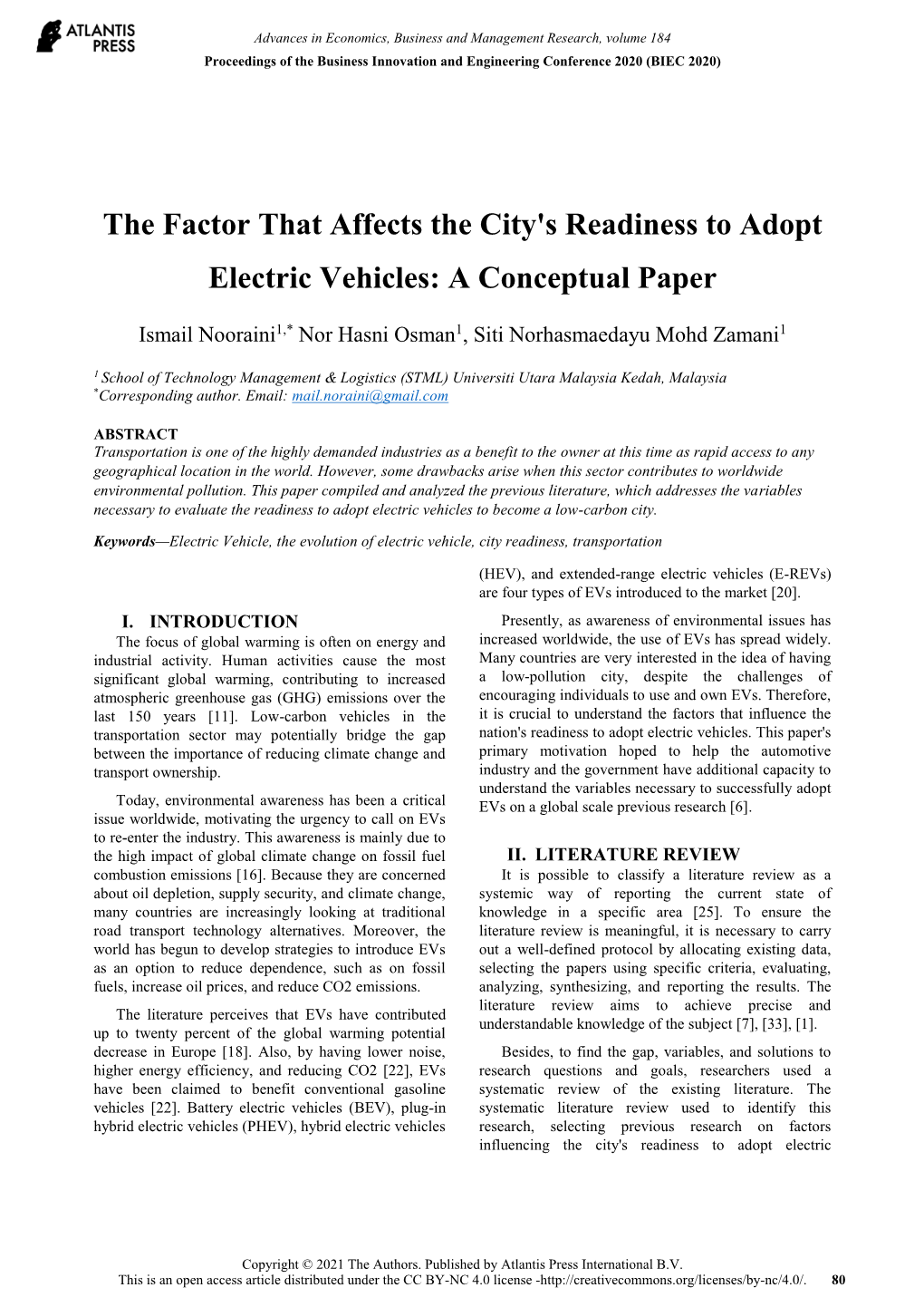 The Factor That Affects the City's Readiness to Adopt Electric Vehicles: a Conceptual Paper