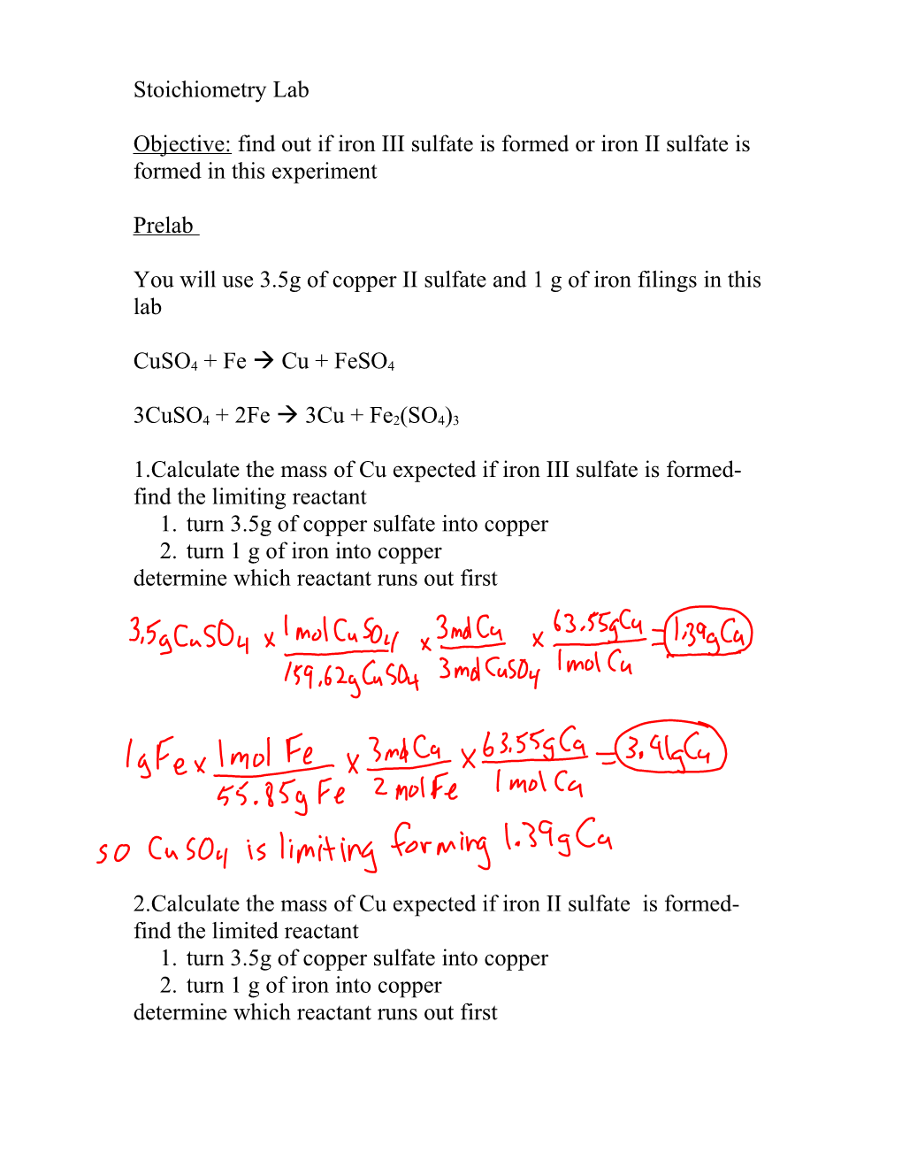 You Will Use 3.5G of Copper II Sulfate and 1 G of Iron Filings in This Lab