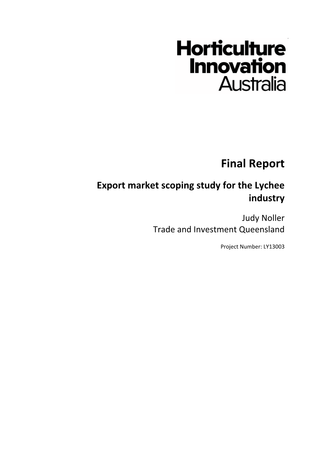 Final Report Export Market Scoping Study for The