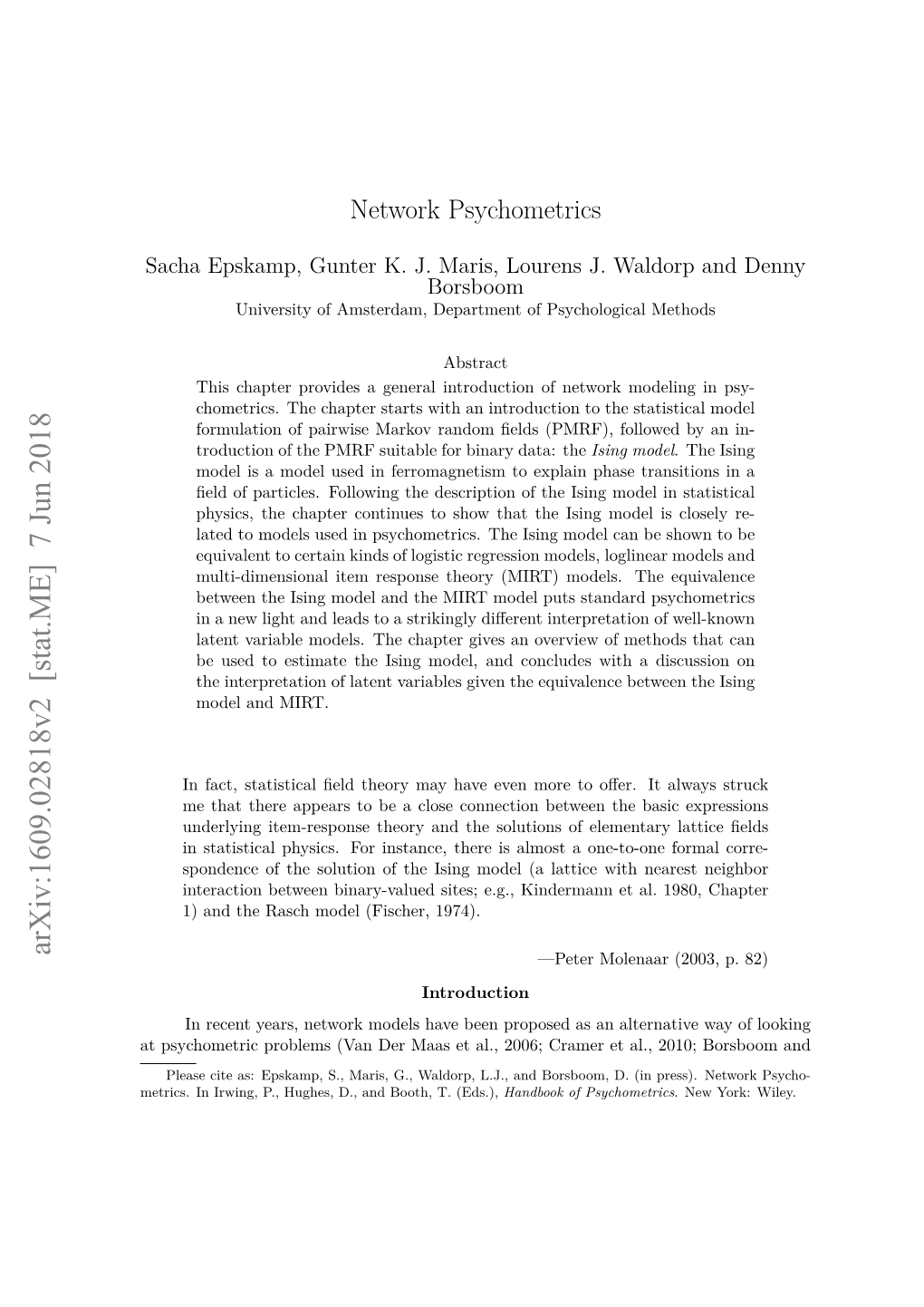 Arxiv:1609.02818V2 [Stat.ME] 7 Jun 2018 —Peter Molenaar (2003, P