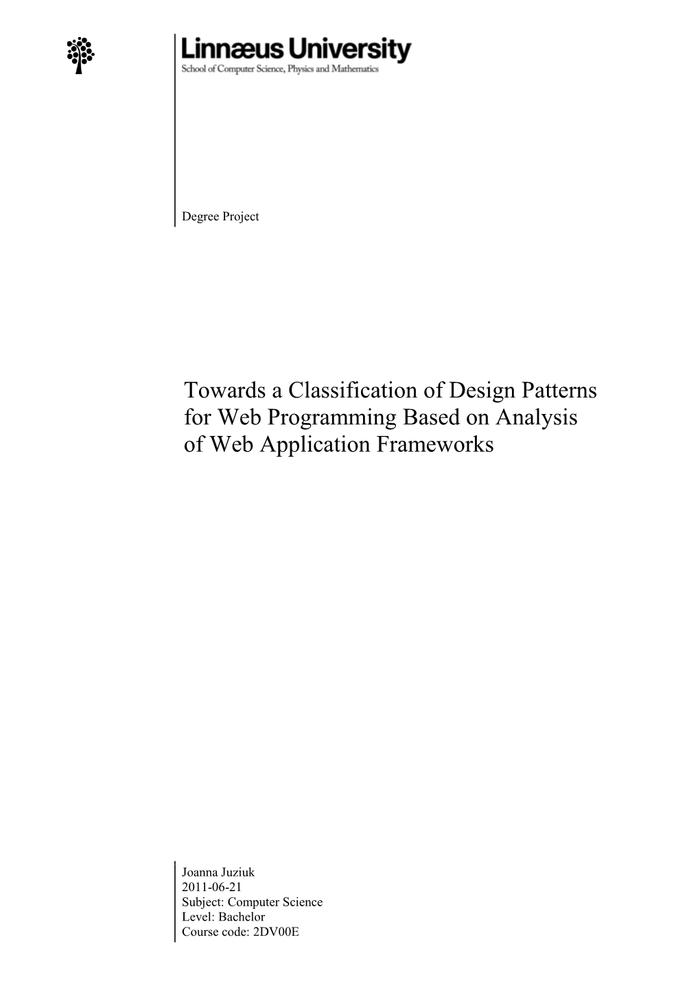 Towards a Classification of Design Patterns for Web Programming Based on Analysis of Web Application Frameworks