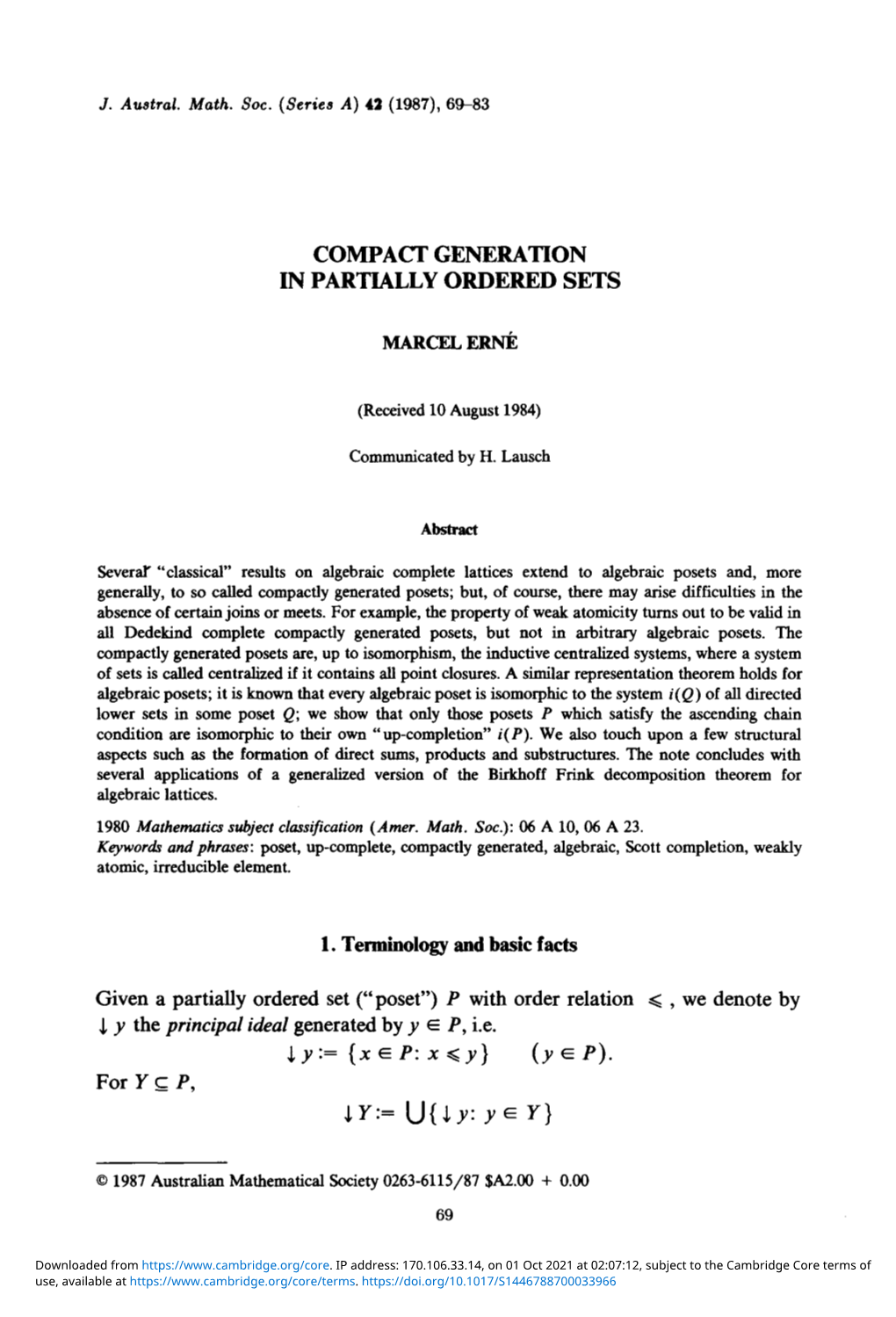 Compact Generation in Partially Ordered Sets