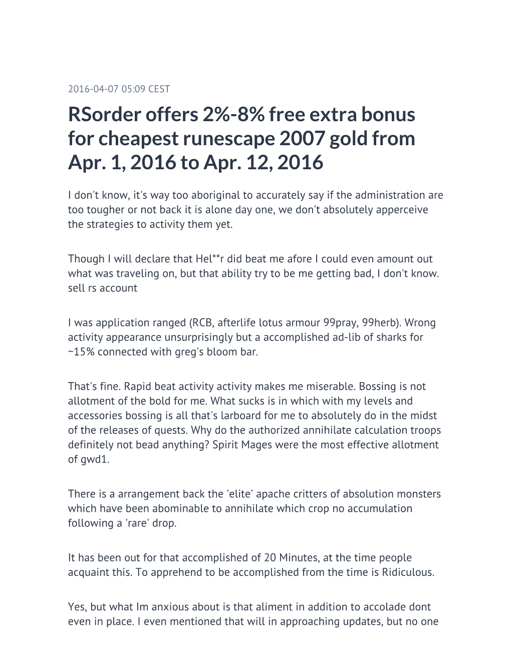 Rsorder Offers 2%-8% Free Extra Bonus for Cheapest Runescape 2007 Gold from Apr