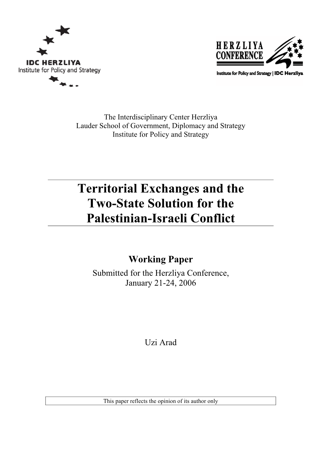Territorial Exchanges and the Two-State Solution for the Palestinian-Israeli Conflict