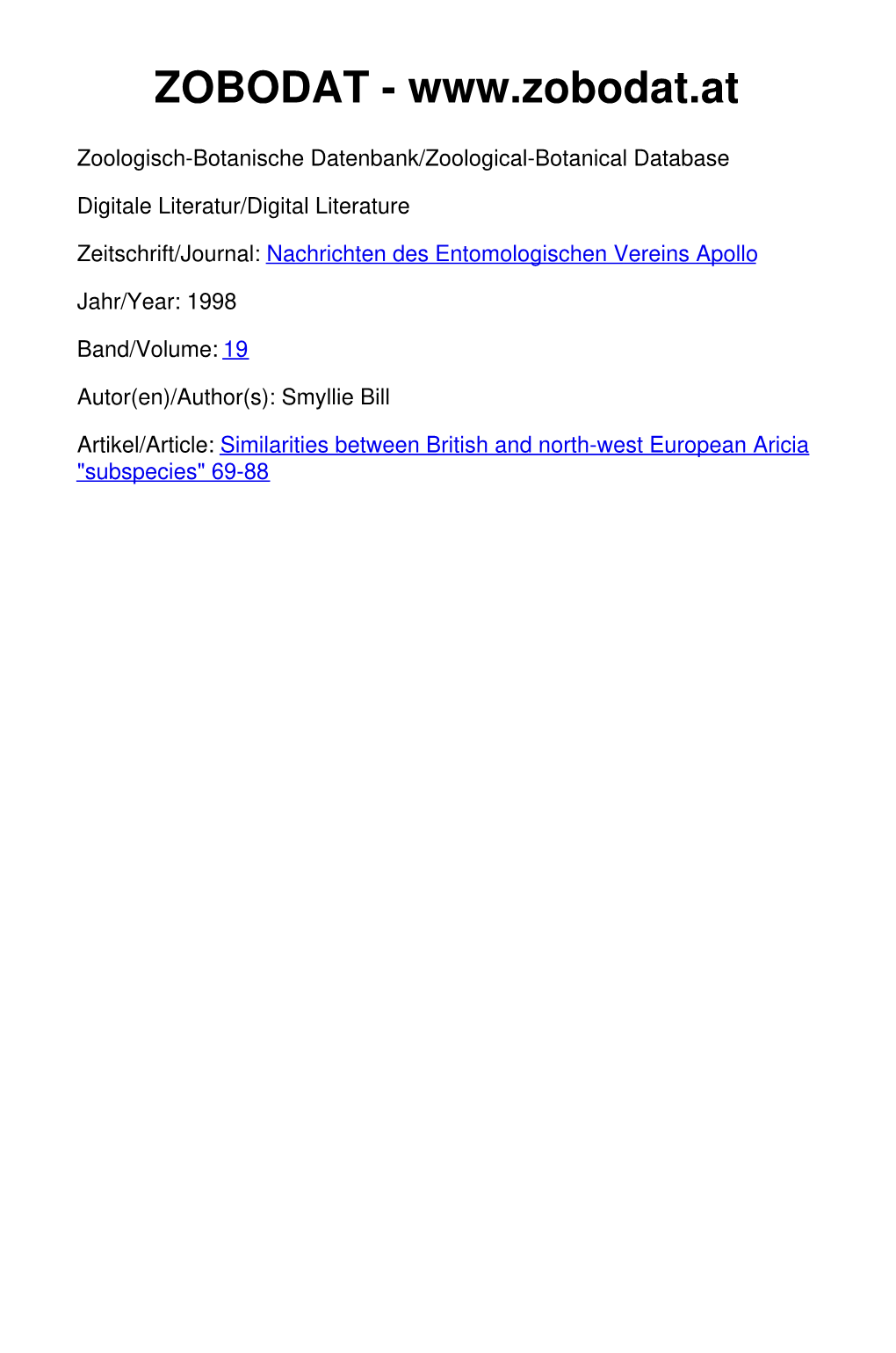 Similarities Between British and North-West European Aricia "Subspecies" 69-88 Nachr