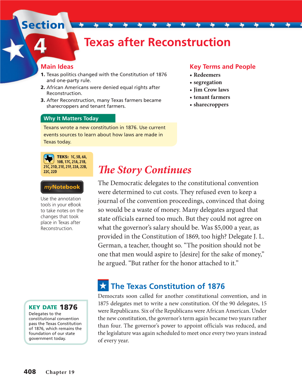 Texas After Reconstruction Main Ideas Key Terms and People 1