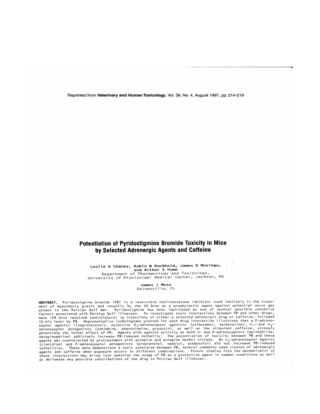 Potentiation of Pyridostigmine Bromide Toxicity in Mice by Selected Adrenergic Agents and Caffeine B