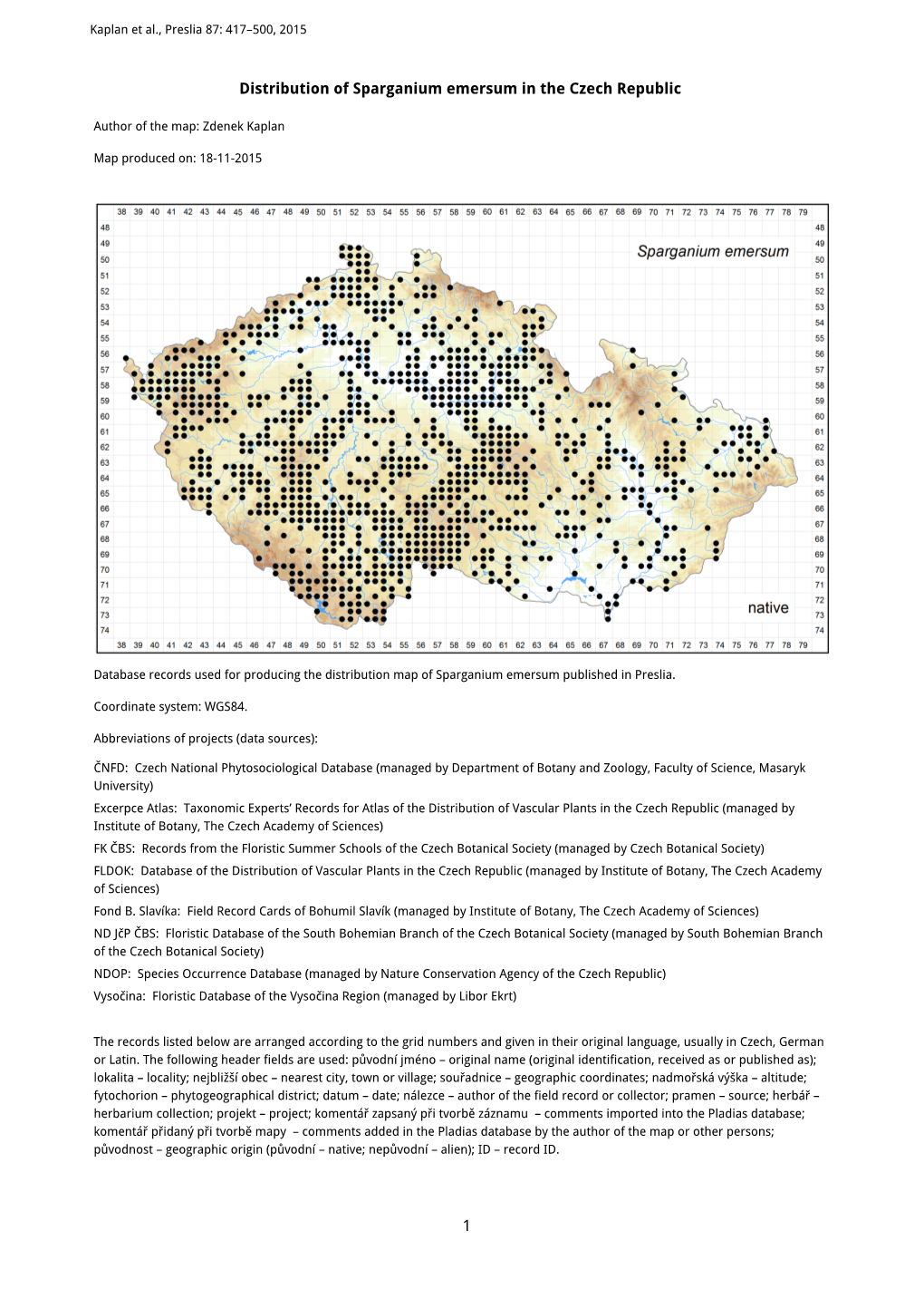 1 Distribution of Sparganium Emersum in the Czech Republic