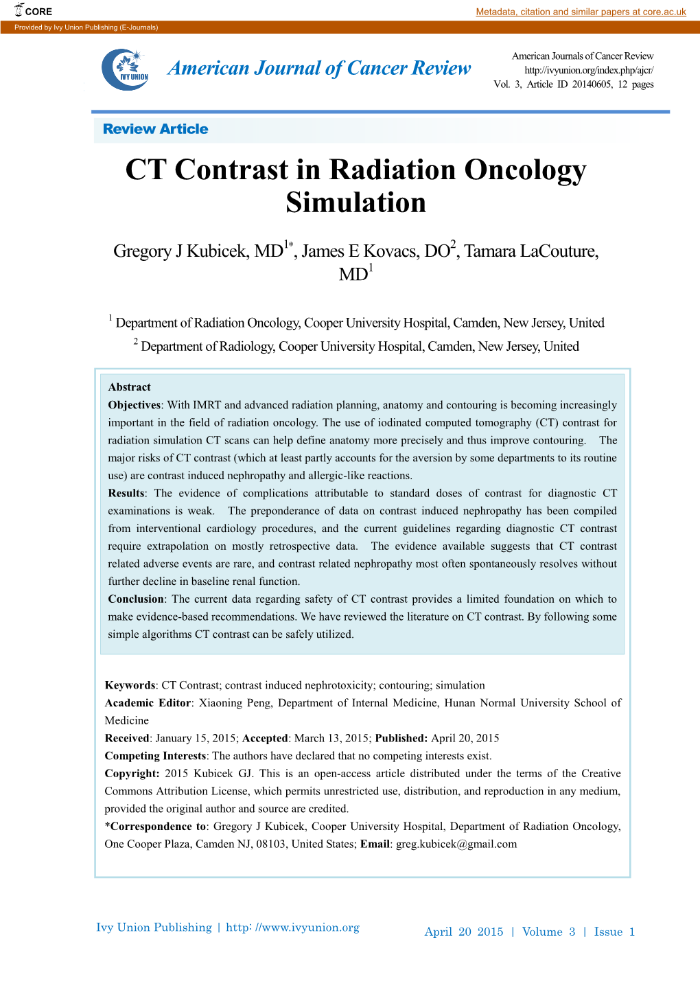 CT Contrast in Radiation Oncology Simulation