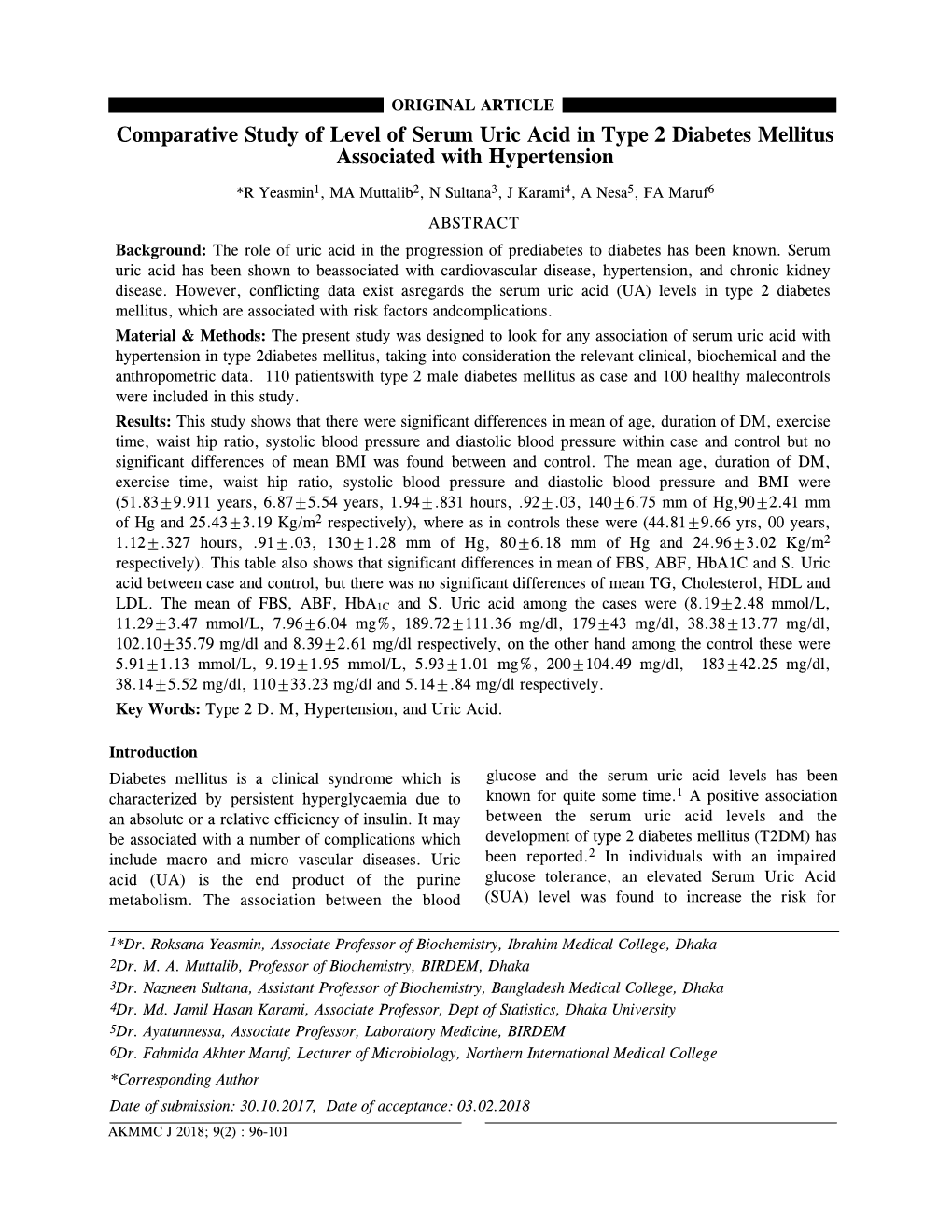 Comparative Study of Level of Serum Uric Acid in Type 2 Diabetes Mellitus Associated with Hypertension