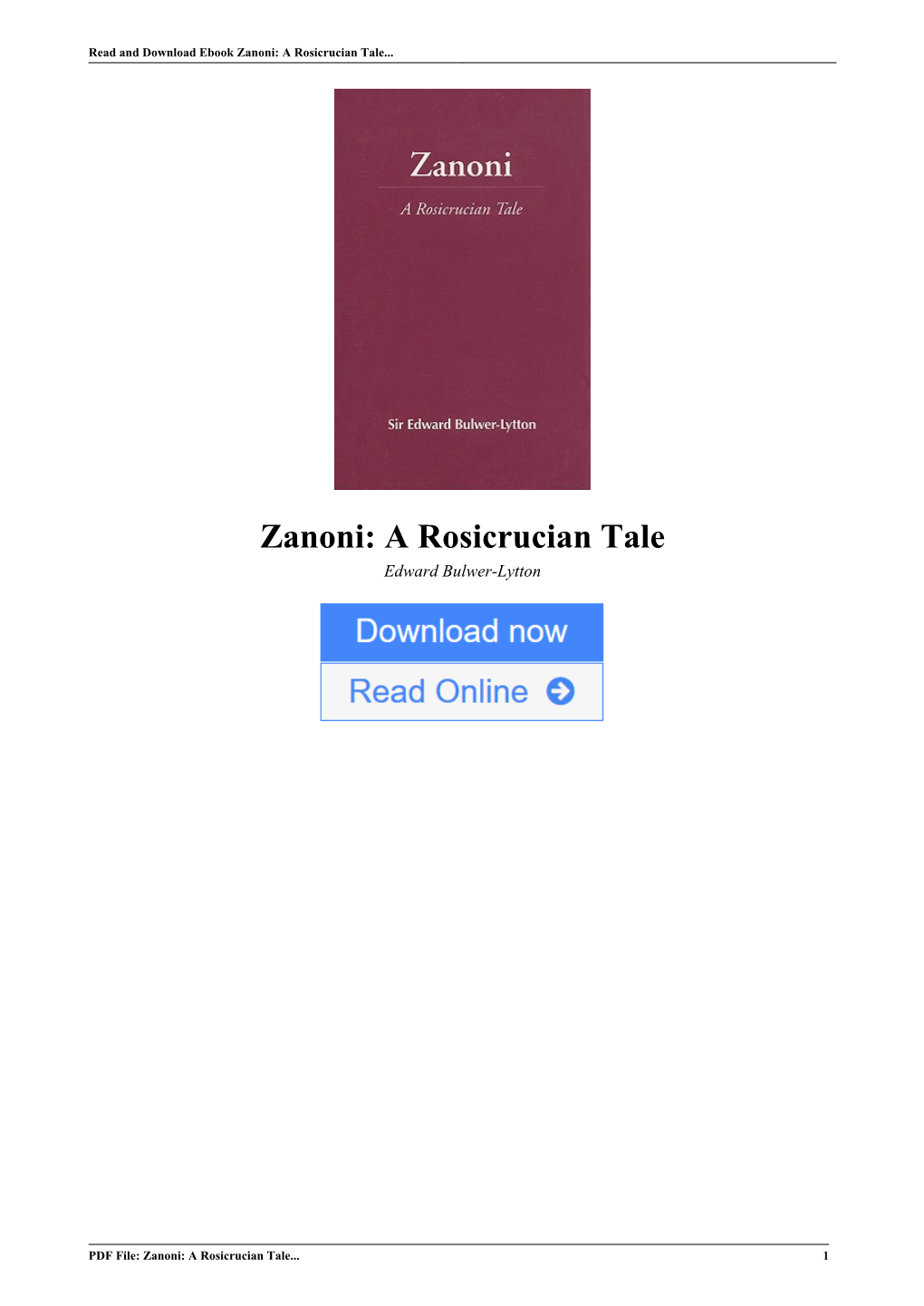 Zanoni: a Rosicrucian Tale by Edward Bulwer-Lytton