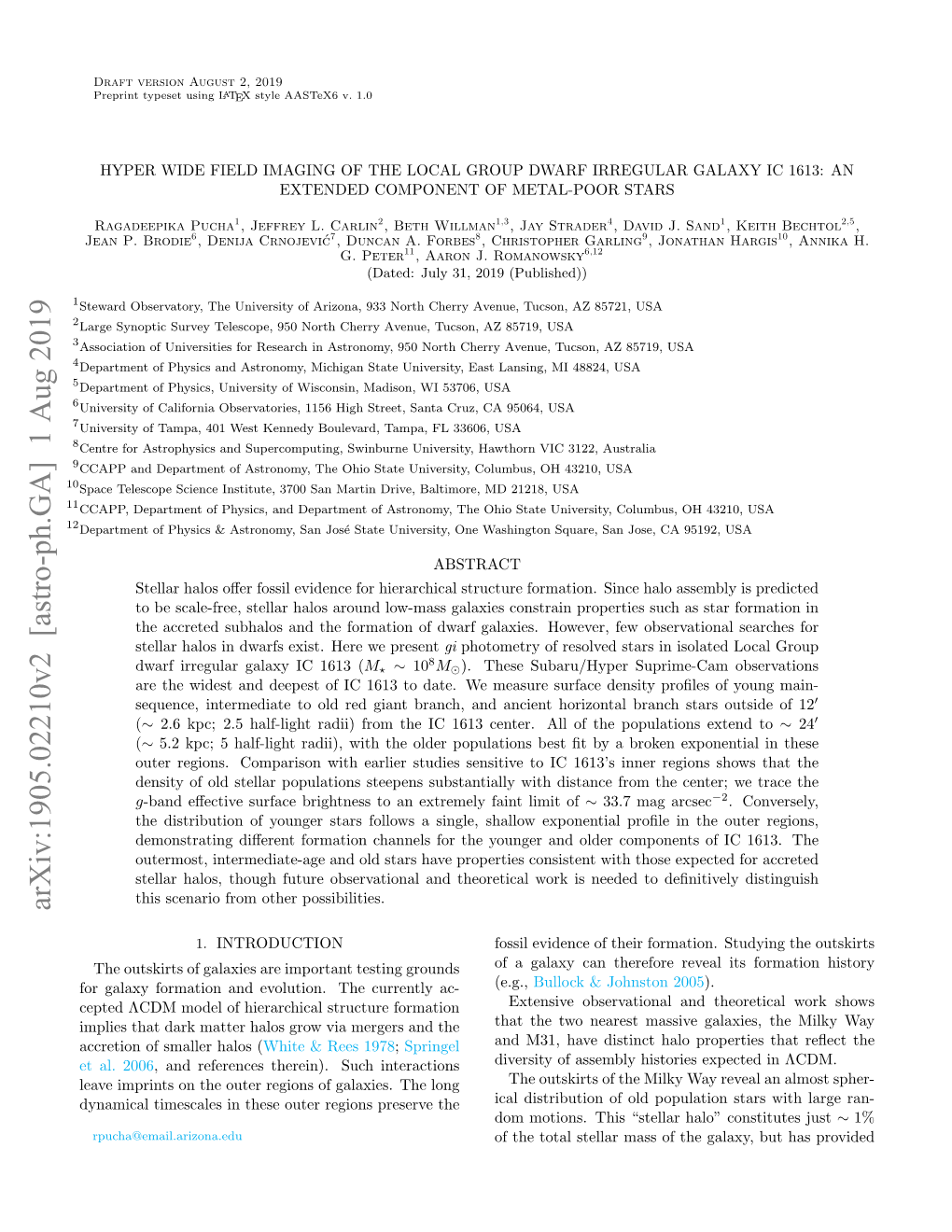 Hyper Wide Field Imaging of the Local Group Dwarf Irregular Galaxy Ic 1613: an Extended Component of Metal-Poor Stars