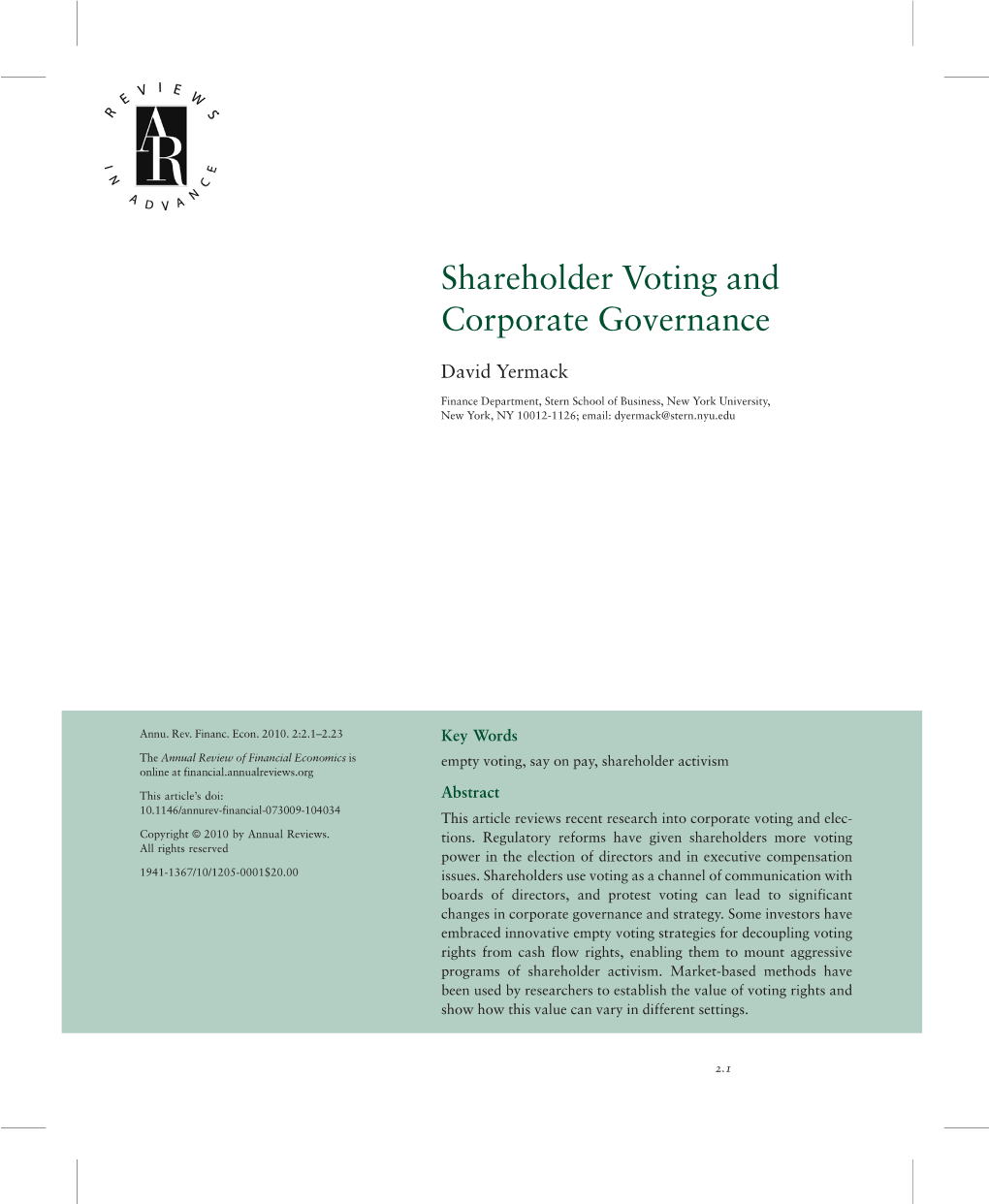 Shareholder Voting and Corporate Governance