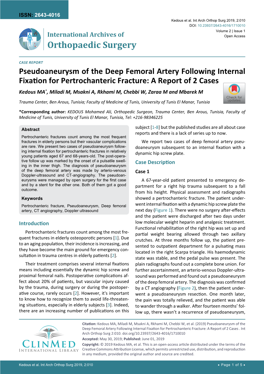 Pseudoaneurysm of the Deep Femoral Artery Following Internal