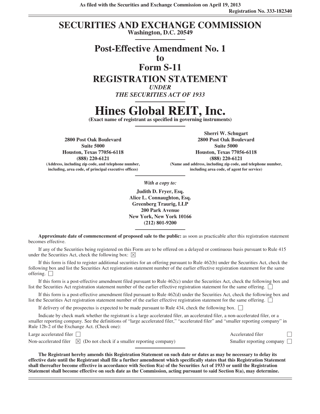 Hines Global REIT, Inc. (Exact Name of Registrant As Specified in Governing Instruments)